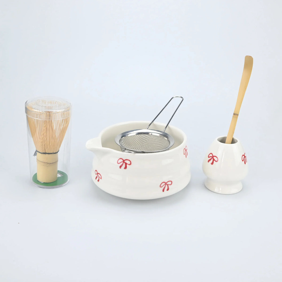 Whisking matcha in the spouted bowl