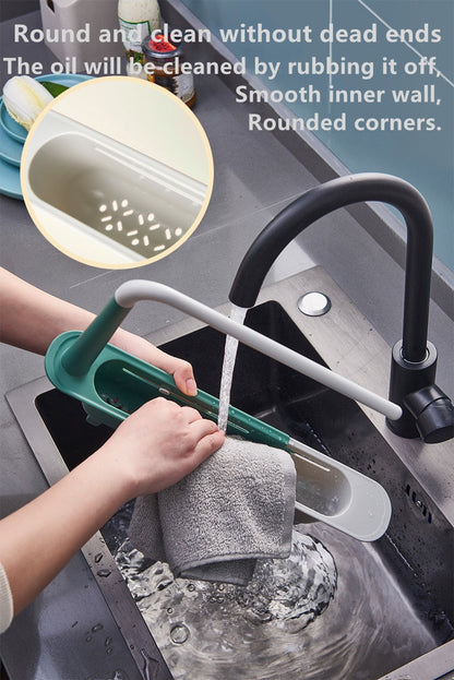 Sink rack towel holder in use