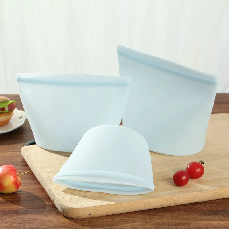Silicone food bags filled with food