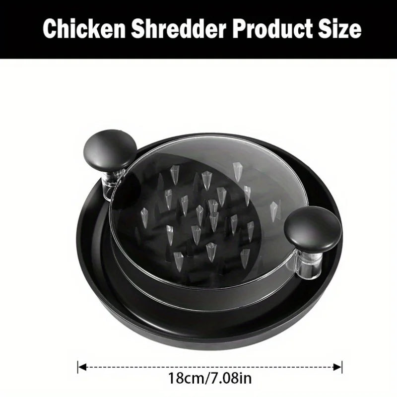 Chicken shredder in use, twisting handles to pull cooked meat apart