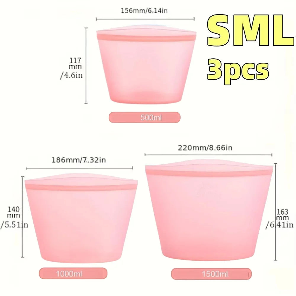 Silicone food bags set in pink