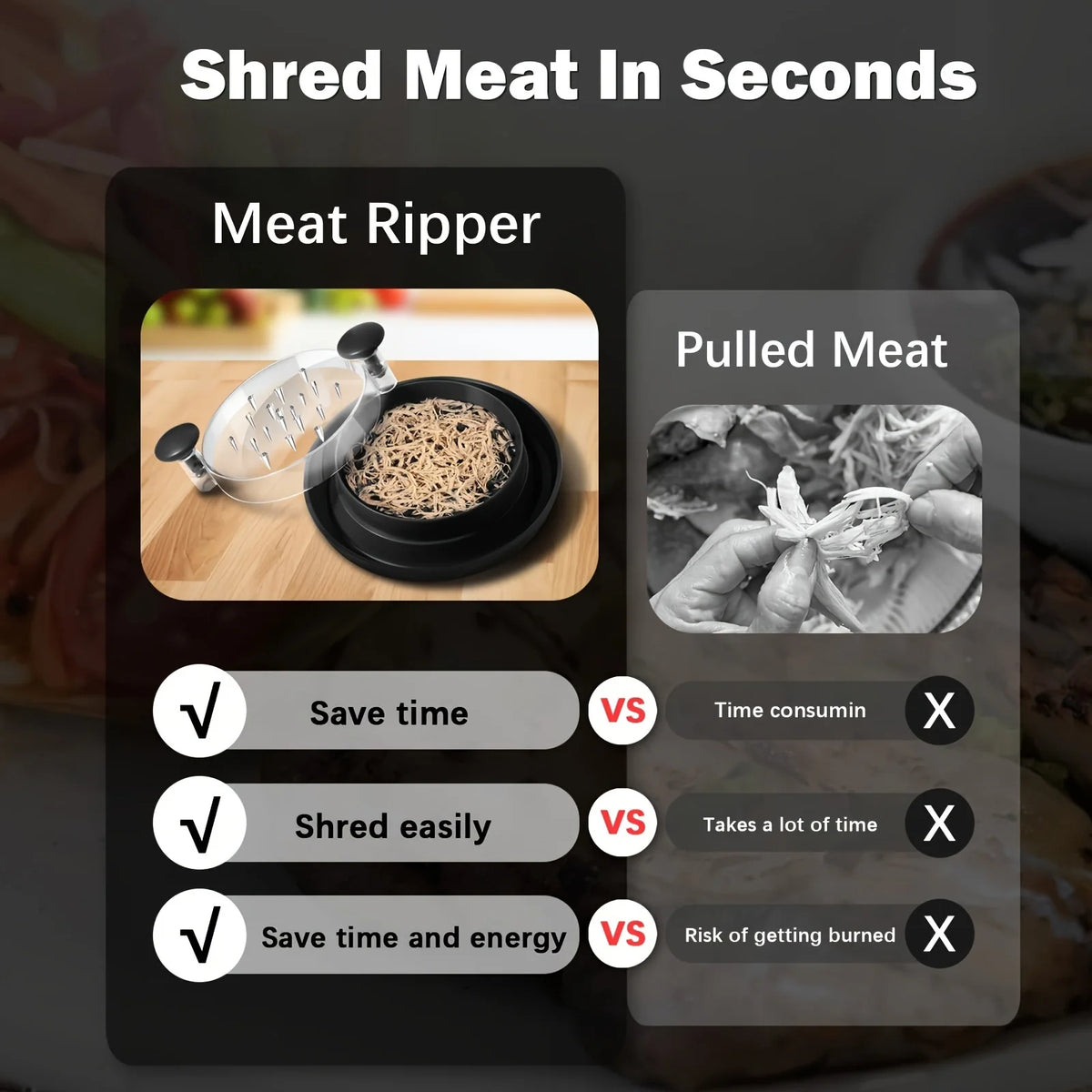 Shredded chicken made with the twist shredder, ready for wraps