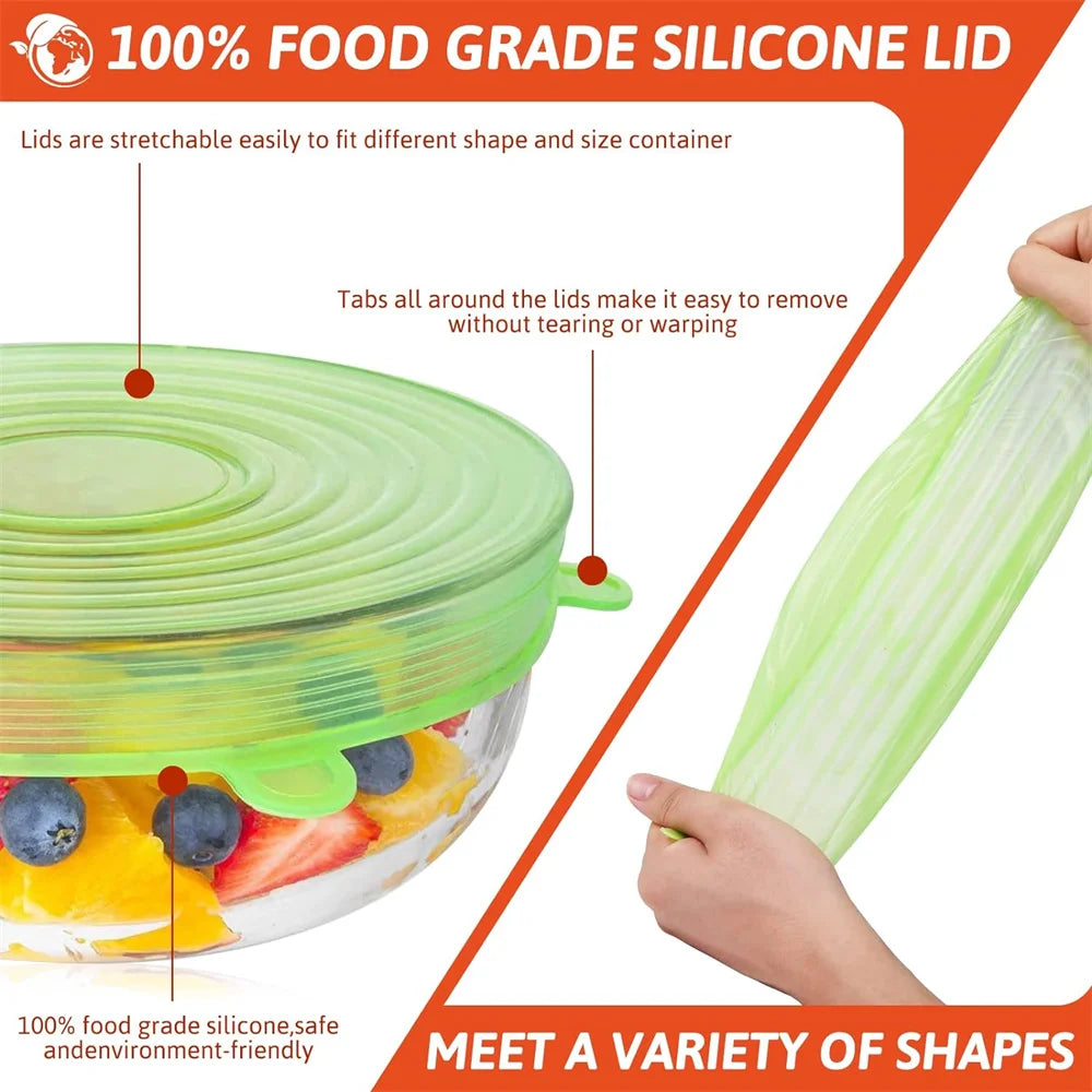 Silicone stretch lids in six sizes