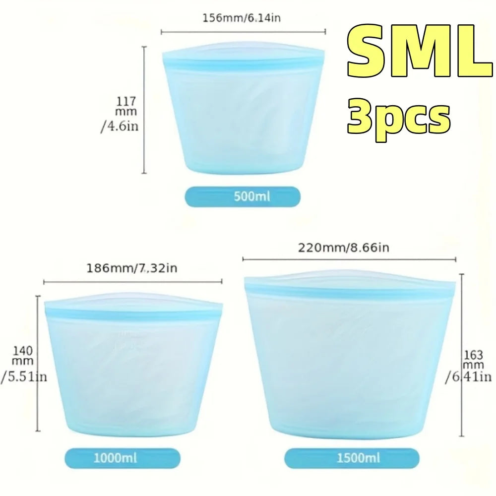 Silicone food bags set in blue