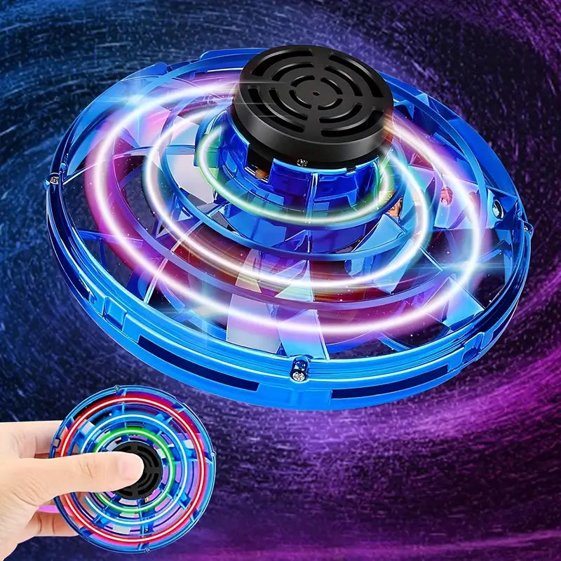 Flying spinner toy lit up in mid-air