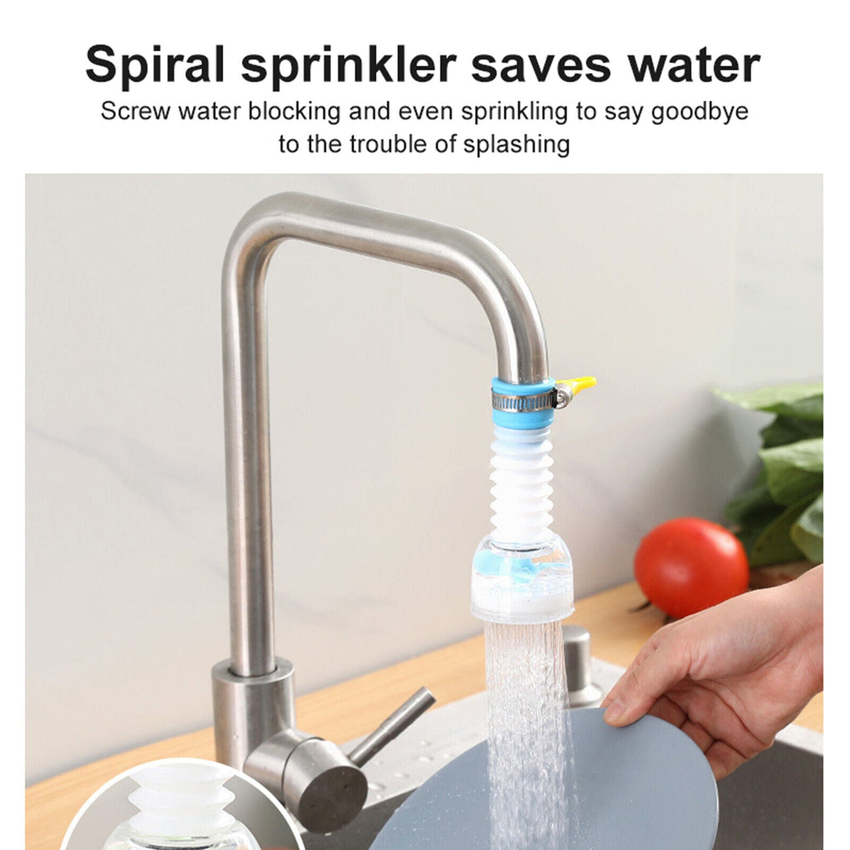 Faucet extender attached to a kitchen tap in use